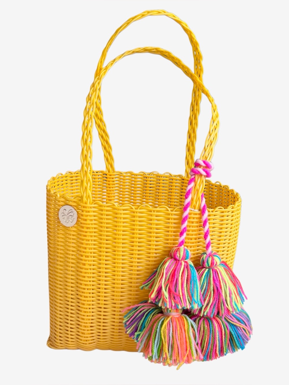 NWT Terez + Las Guanacas Recycled Handwoven Waterproof Banana Yellow Tassel Bag - Picture 4 of 10